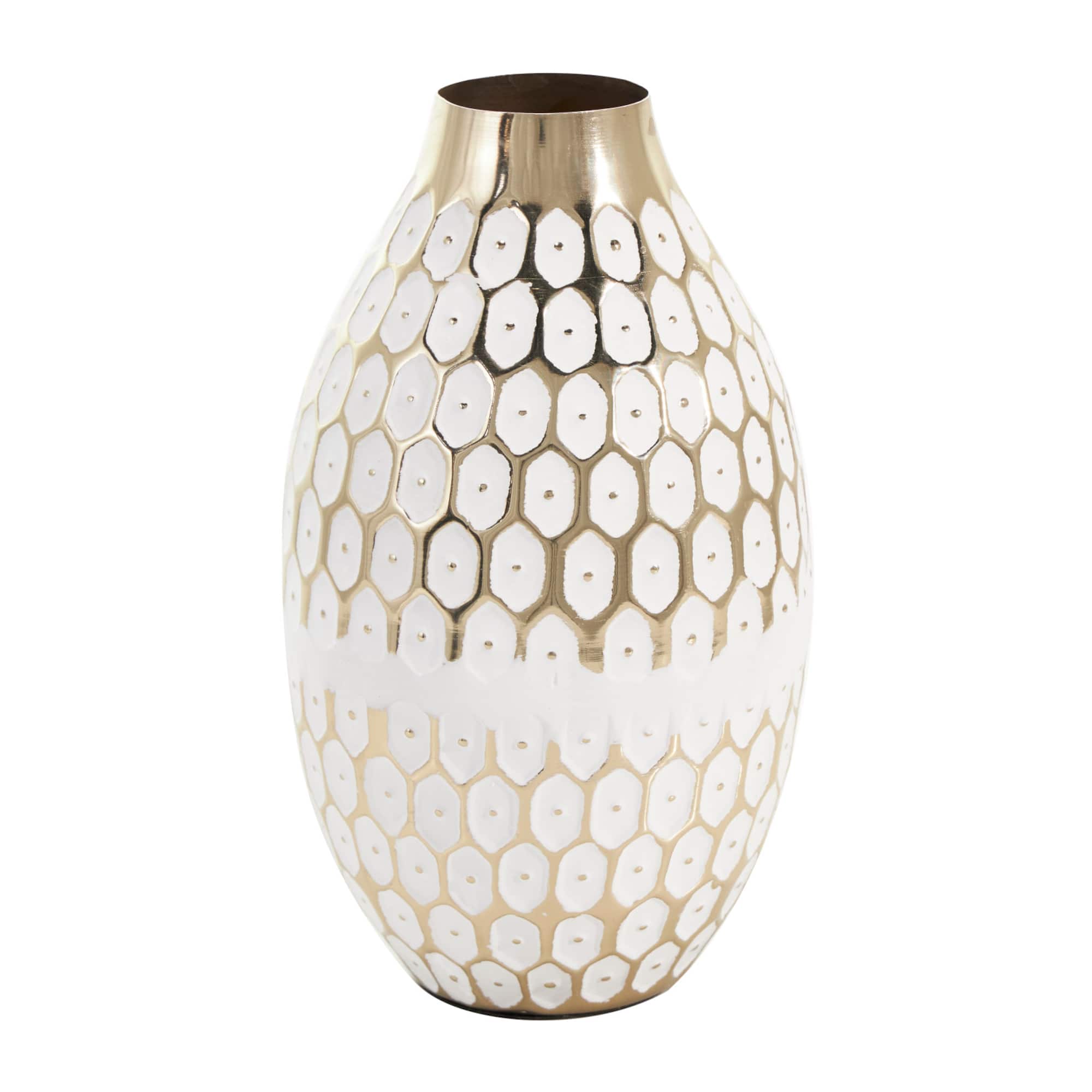10" Gold Metal Geometric Geometric Dot Vase with White Accents